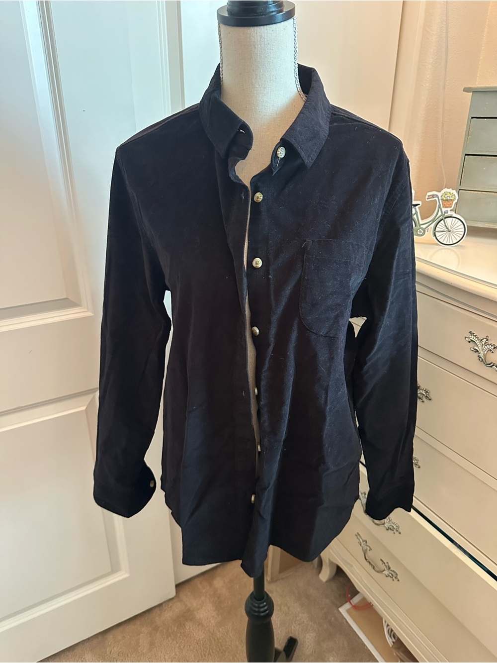 Jachs Black Corduroy Button-Down Long Sleeve Shirt
